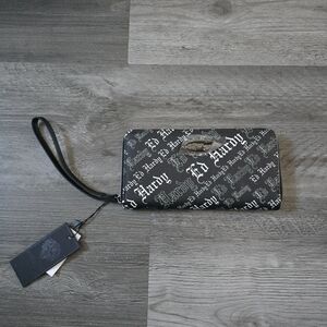 Ed Hardy Black and White Logo Wristlet